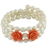 bracelete de pérolas com flor coral