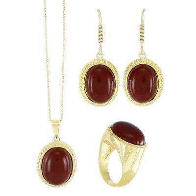 conjunto em prata com banho de ouro 18k e corais